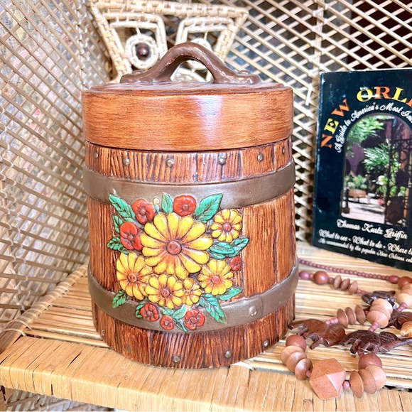 Other - Vintage Antique Milk Jug Barrel Floral HANDMADE COOKIE JAR Sunflower 🌻 Theme